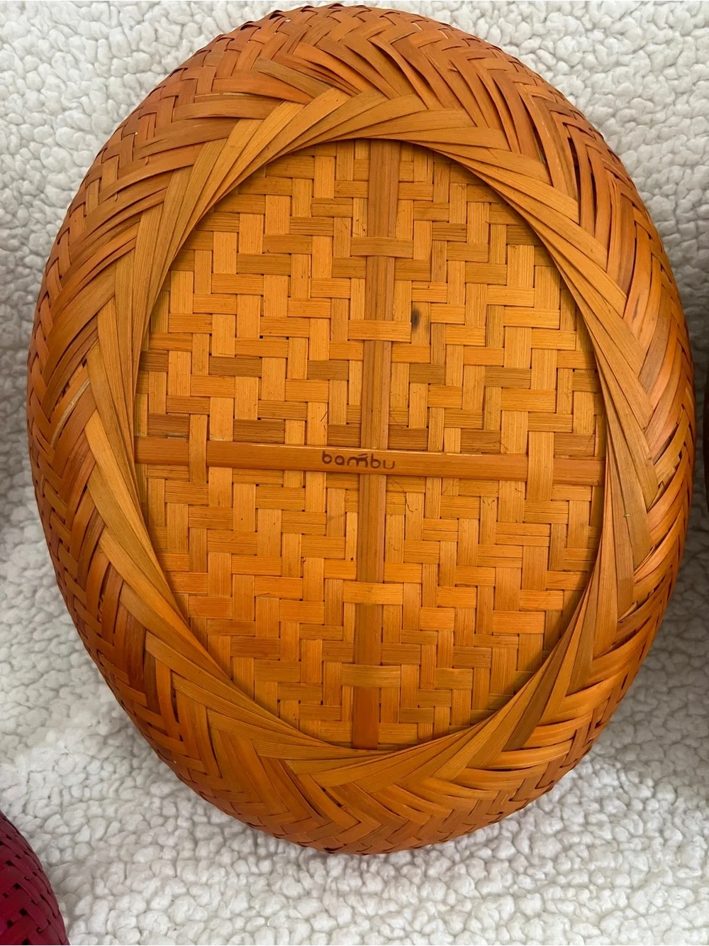 Crate & Barrel Woven Bambu Baskets Set of 3-Magenta, Orange, Natural color Oval